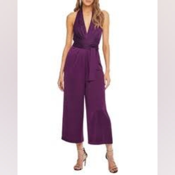 Astr the Label Purple Satin Halter Wide Leg Jumpsuit Large - Picture 2 of 3